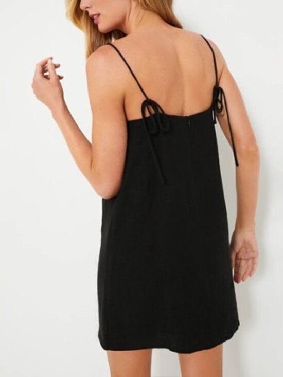 Tuckernuck Linen Lea Mini Dress Black XXL NWT Shift Bow Back Strap Sleeveless - Picture 5 of 14